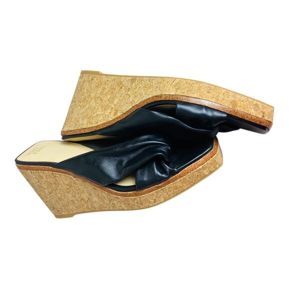 Time and Tru Womens Platform Sandals Size 9 Black Crosstoe Cork Wedge Slip On - Picture 4 of 5